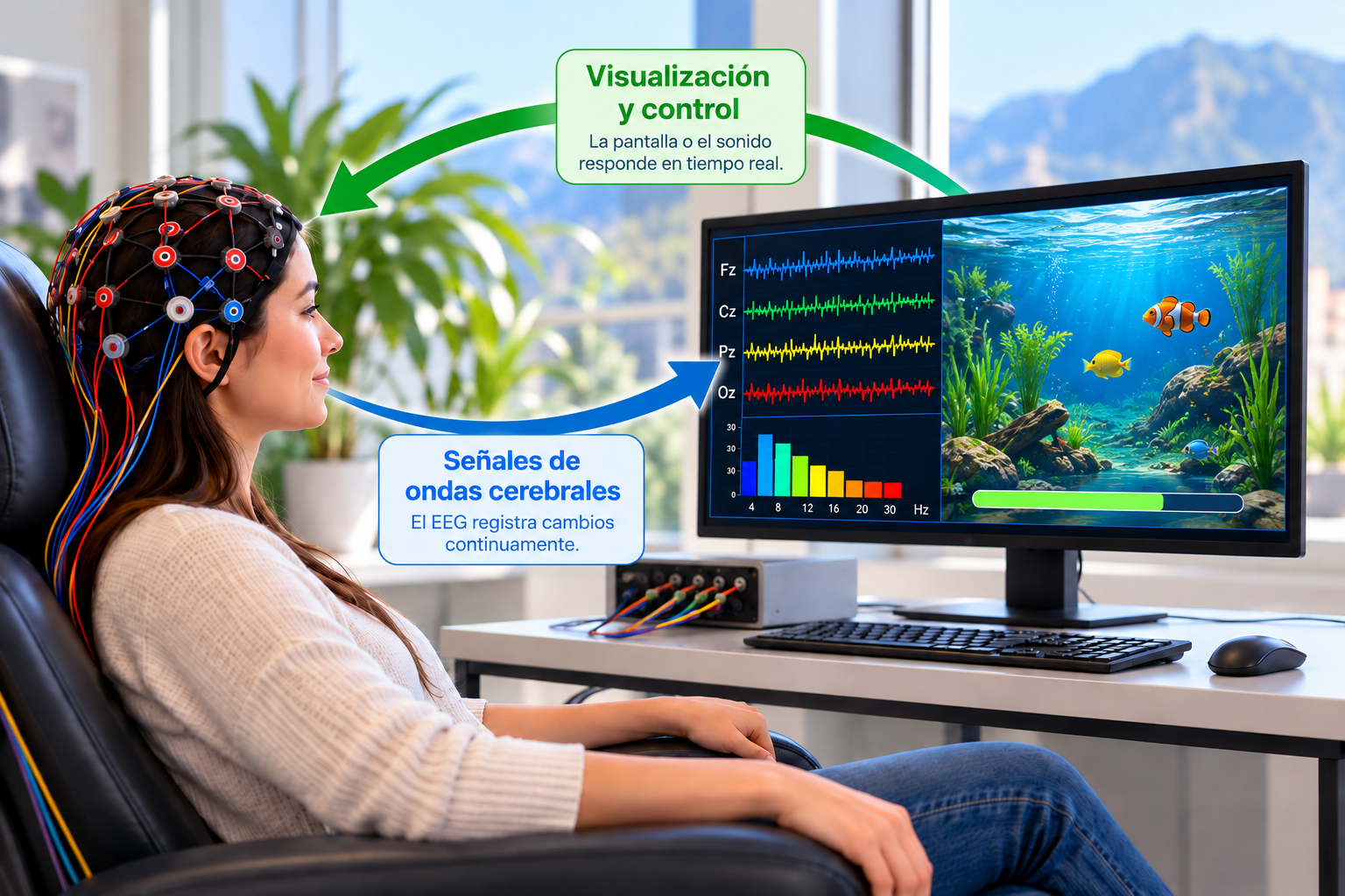 Ejemplo de entrenamiento de neurofeedback con registro EEG y retroalimentación visual en tiempo real
