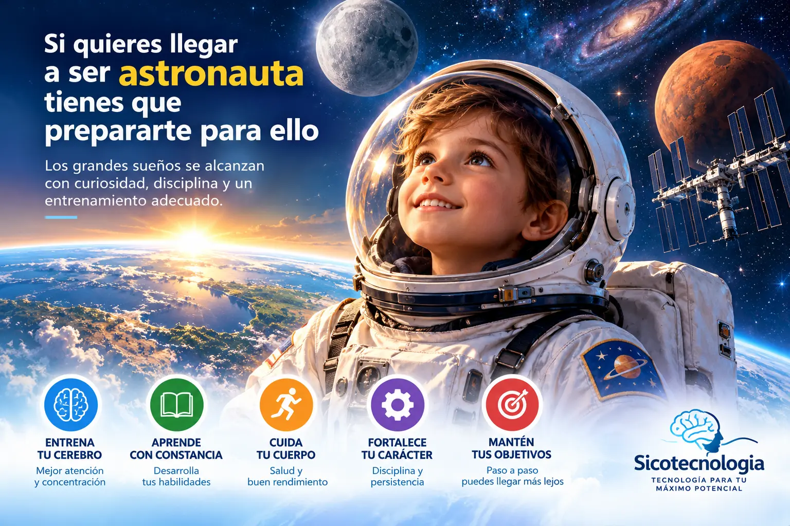 Niño astronauta como símbolo del desarrollo del potencial