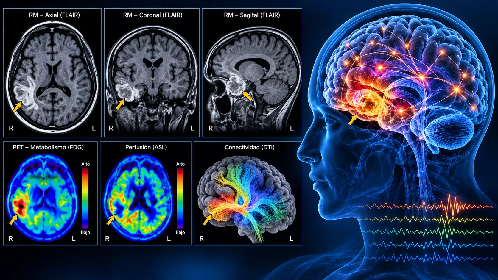 Representación científica de la actividad y las conexiones cerebrales